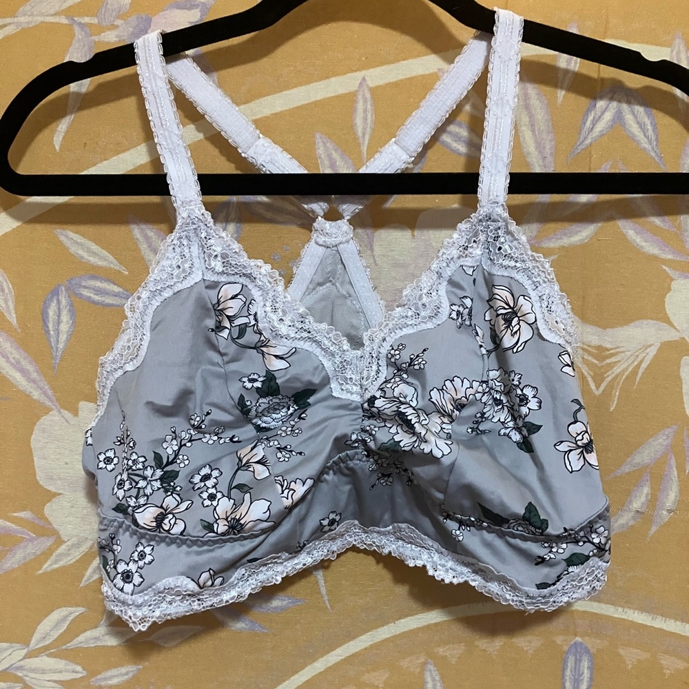 Torrid Floral Lace Trim Bralette - Gray 00